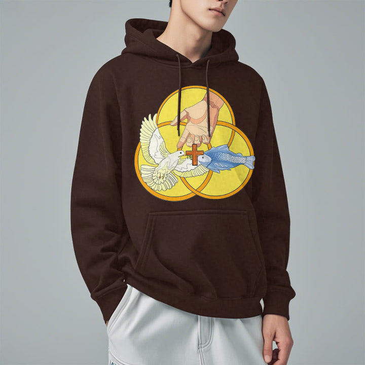 Christianartworkshop Colored Style The Holy Trinity Cross Emblem Fleece Lined Polyester Hoodie