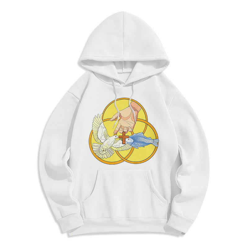 Christianartworkshop Colored Style The Holy Trinity Cross Emblem Fleece Lined Polyester Hoodie