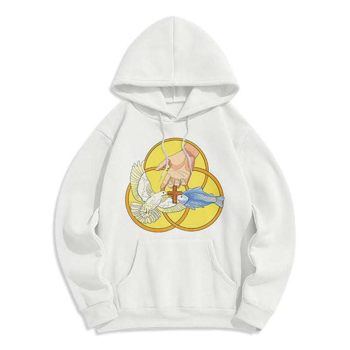 Christianartworkshop Colored Style The Holy Trinity Cross Emblem Fleece Lined Polyester Hoodie