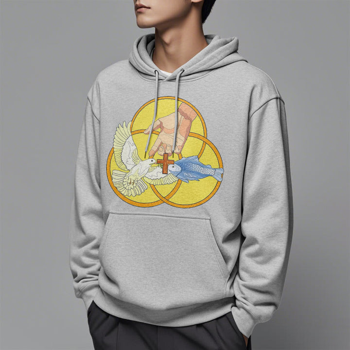 Christianartworkshop Colored Style The Holy Trinity Cross Emblem Fleece Lined Polyester Hoodie