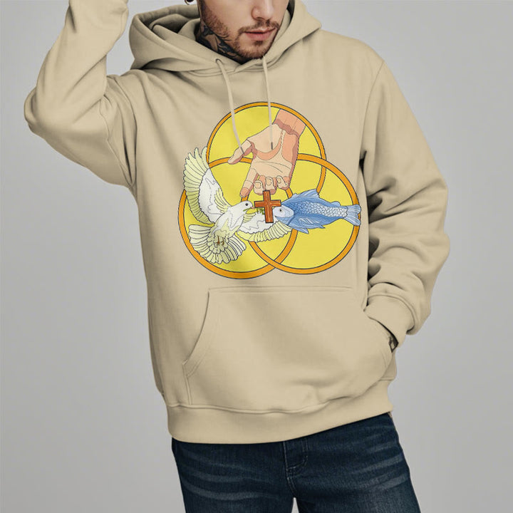 Christianartworkshop Colored Style The Holy Trinity Cross Emblem Fleece Lined Polyester Hoodie