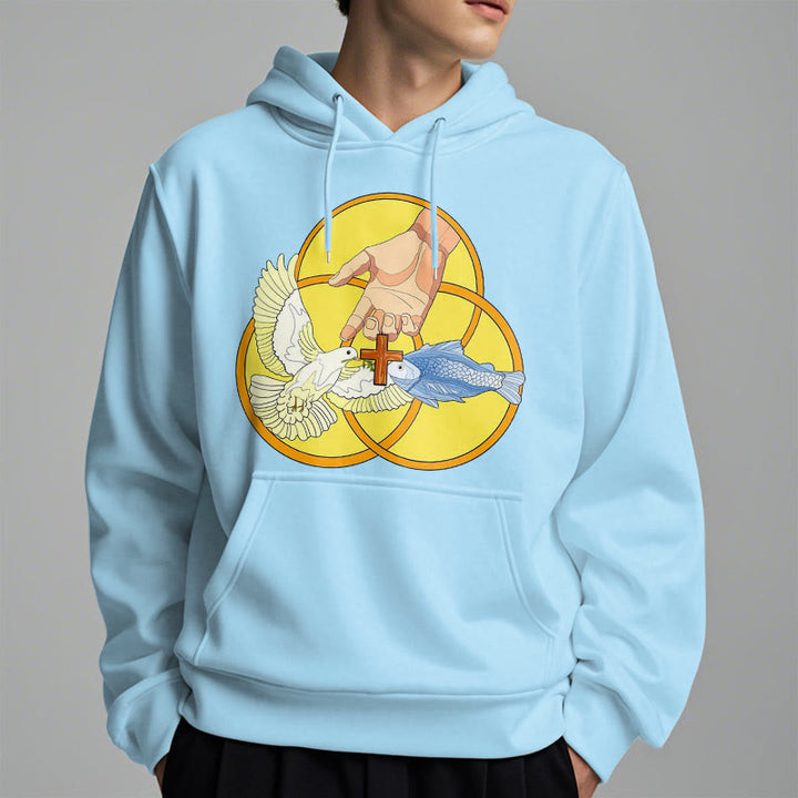 Christianartworkshop Colored Style The Holy Trinity Cross Emblem Fleece Lined Polyester Hoodie