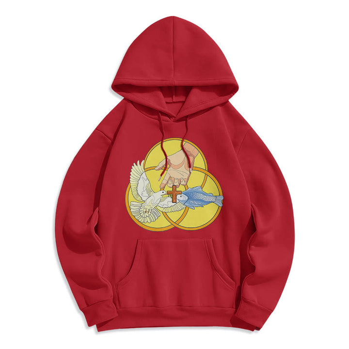 Christianartworkshop Colored Style The Holy Trinity Cross Emblem Fleece Lined Polyester Hoodie