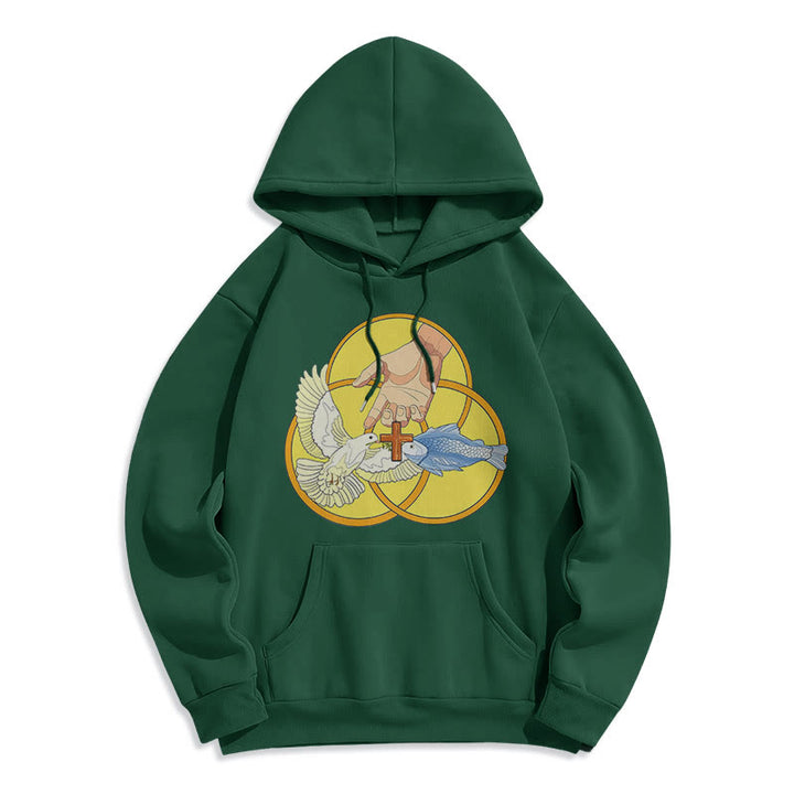 Christianartworkshop Colored Style The Holy Trinity Cross Emblem Fleece Lined Polyester Hoodie