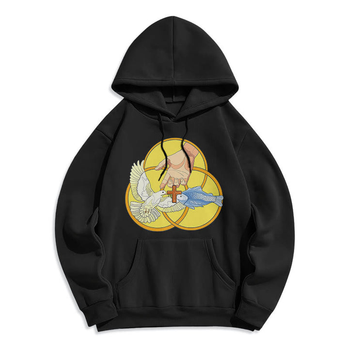 Christianartworkshop Colored Style The Holy Trinity Cross Emblem Fleece Lined Polyester Hoodie