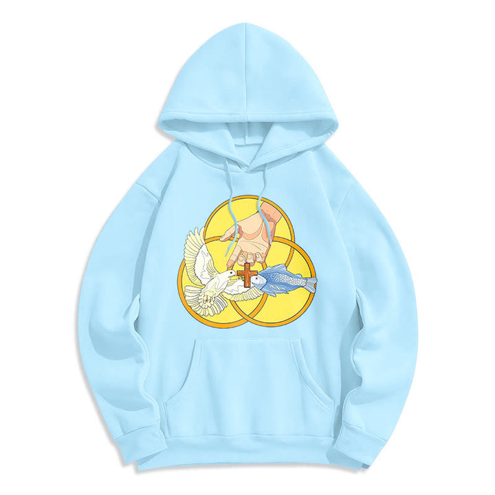 Christianartworkshop Colored Style The Holy Trinity Cross Emblem Fleece Lined Polyester Hoodie