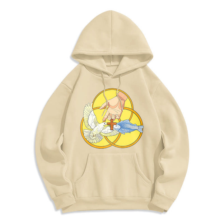 Christianartworkshop Colored Style The Holy Trinity Cross Emblem Fleece Lined Polyester Hoodie