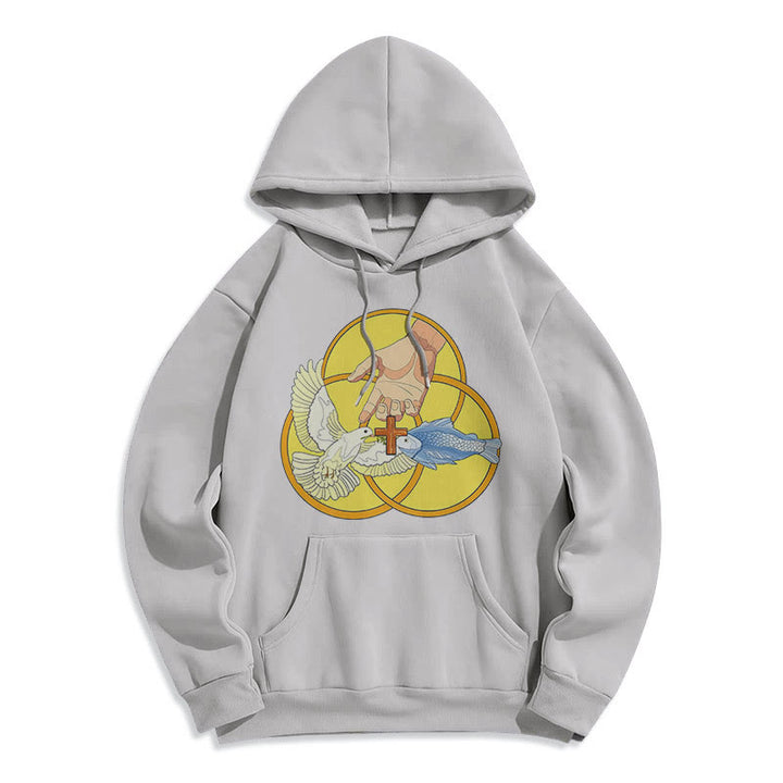 Christianartworkshop Colored Style The Holy Trinity Cross Emblem Fleece Lined Polyester Hoodie