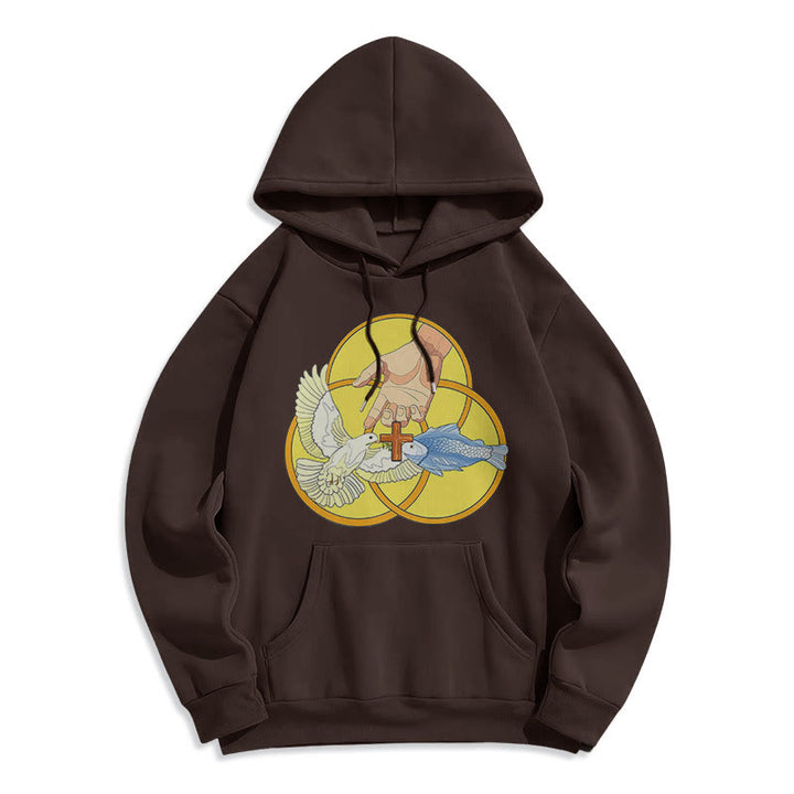 Christianartworkshop Colored Style The Holy Trinity Cross Emblem Fleece Lined Polyester Hoodie