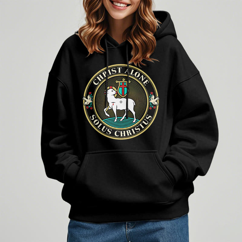 Christianartworkshop Modern Style Christ Alone Lamb of God Fleece Lined Polyester Hoodie