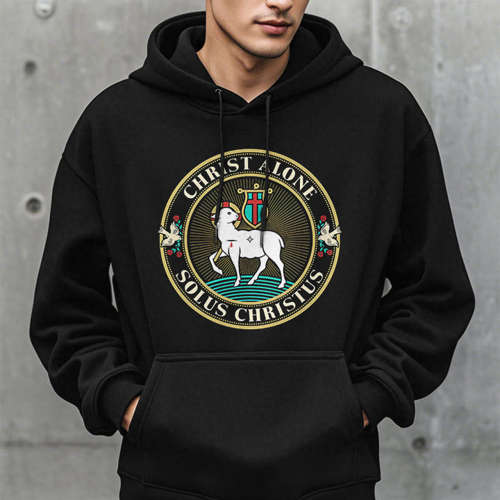 Christianartworkshop Modern Style Christ Alone Lamb of God Fleece Lined Polyester Hoodie