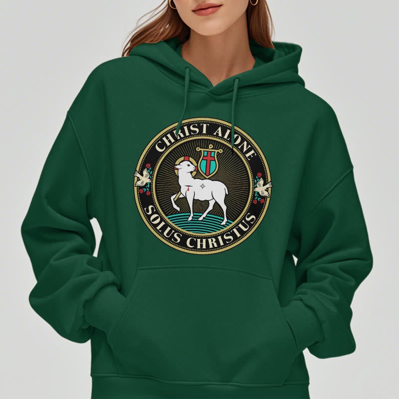 Christianartworkshop Modern Style Christ Alone Lamb of God Fleece Lined Polyester Hoodie