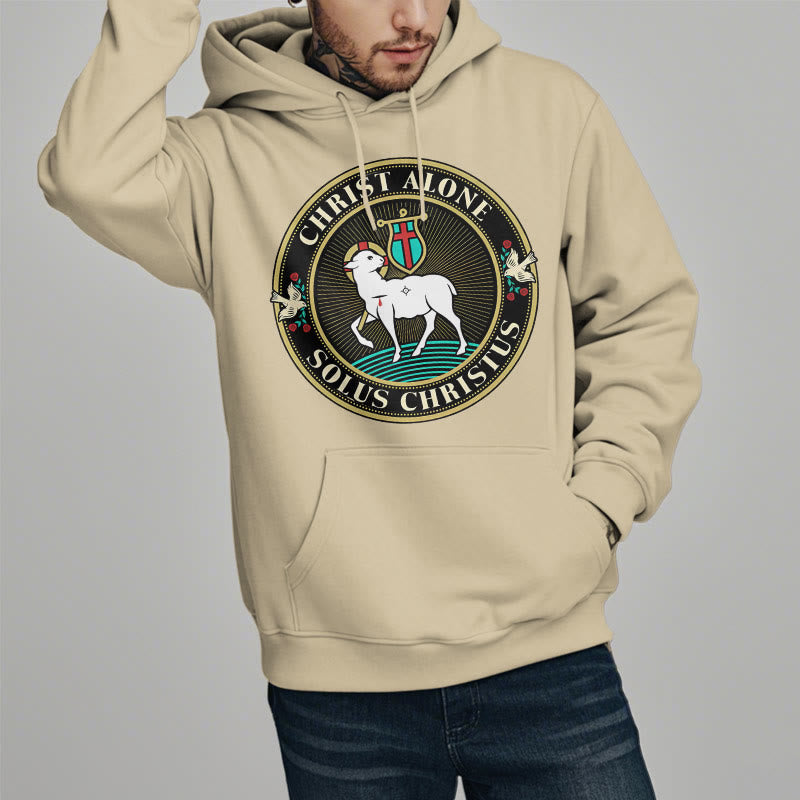 Christianartworkshop Modern Style Christ Alone Lamb of God Fleece Lined Polyester Hoodie