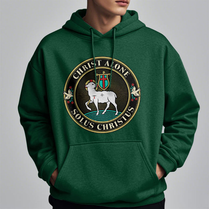 Christianartworkshop Modern Style Christ Alone Lamb of God Fleece Lined Polyester Hoodie