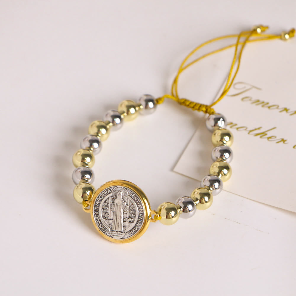 Discount Today: St. Benedict Medallion Two-Tone Blessed Faith Bracelet