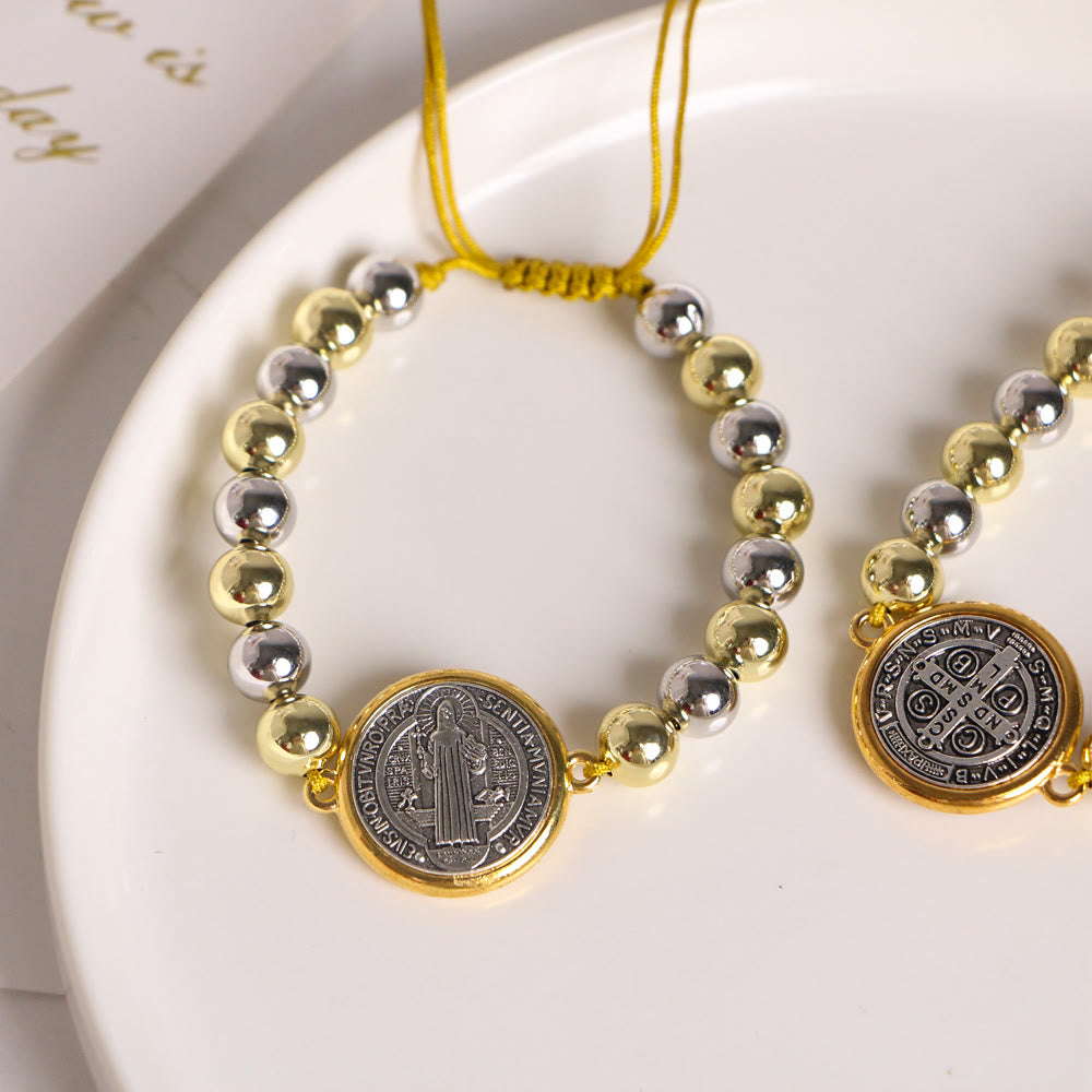 Discount Today: St. Benedict Medallion Two-Tone Blessed Faith Bracelet