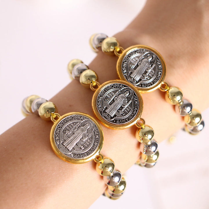 Discount Today: St. Benedict Medallion Two-Tone Blessed Faith Bracelet