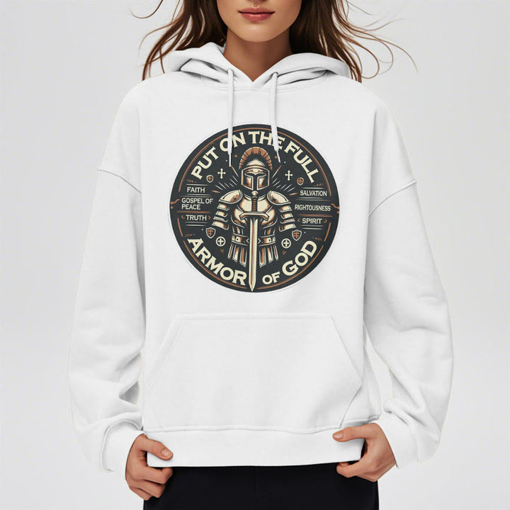 Christianartworkshop Modern Style Put On The Full Armor of God Fleece Lined Polyester Hoodie