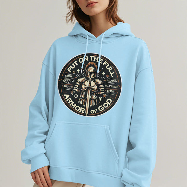 Christianartworkshop Modern Style Put On The Full Armor of God Fleece Lined Polyester Hoodie