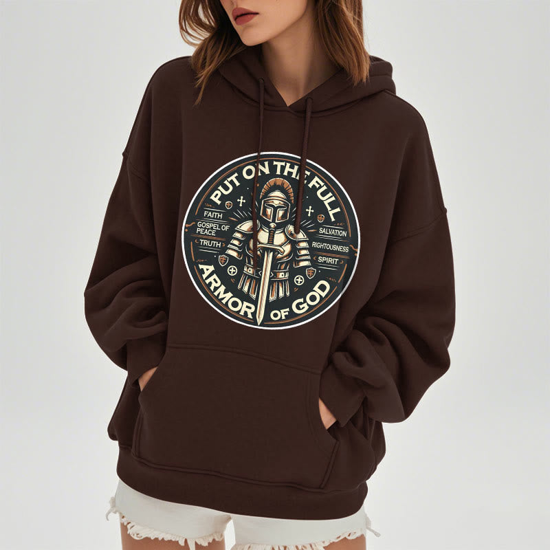 Christianartworkshop Modern Style Put On The Full Armor of God Fleece Lined Polyester Hoodie