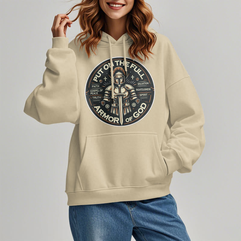 Christianartworkshop Modern Style Put On The Full Armor of God Fleece Lined Polyester Hoodie