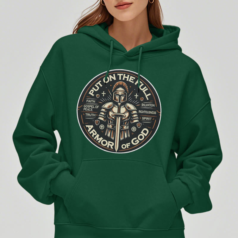 Christianartworkshop Modern Style Put On The Full Armor of God Fleece Lined Polyester Hoodie