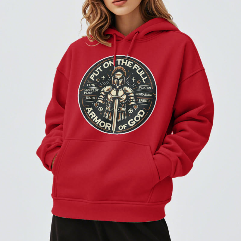 Christianartworkshop Modern Style Put On The Full Armor of God Fleece Lined Polyester Hoodie