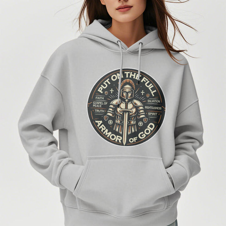 Christianartworkshop Modern Style Put On The Full Armor of God Fleece Lined Polyester Hoodie