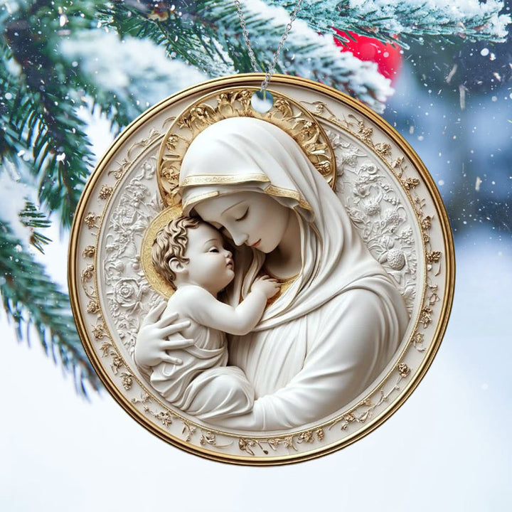 Christianartworkshop Realistic Style Holy Mother And Child Christmas Hanging Ornaments