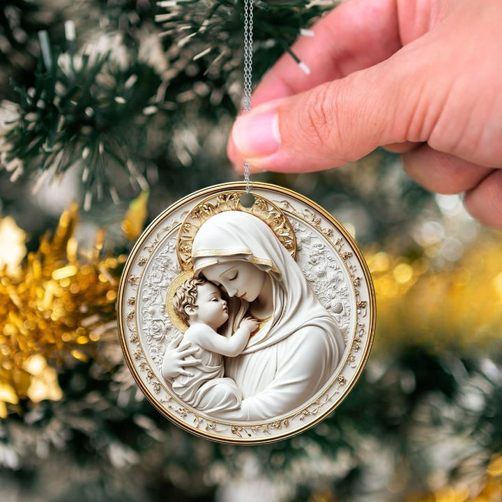 Christianartworkshop Realistic Style Holy Mother And Child Christmas Hanging Ornaments