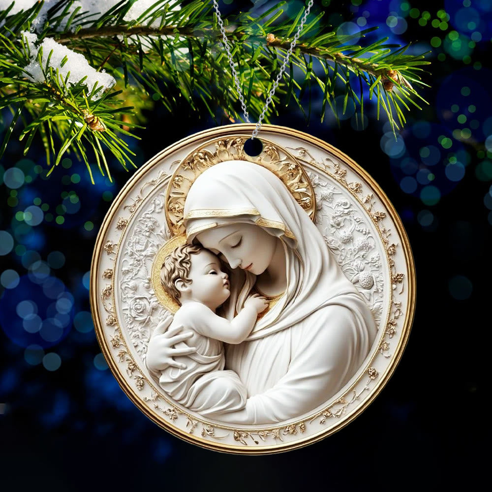 Christianartworkshop Realistic Style Holy Mother And Child Christmas Hanging Ornaments