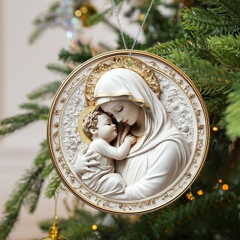 Christianartworkshop Realistic Style Holy Mother And Child Christmas Hanging Ornaments