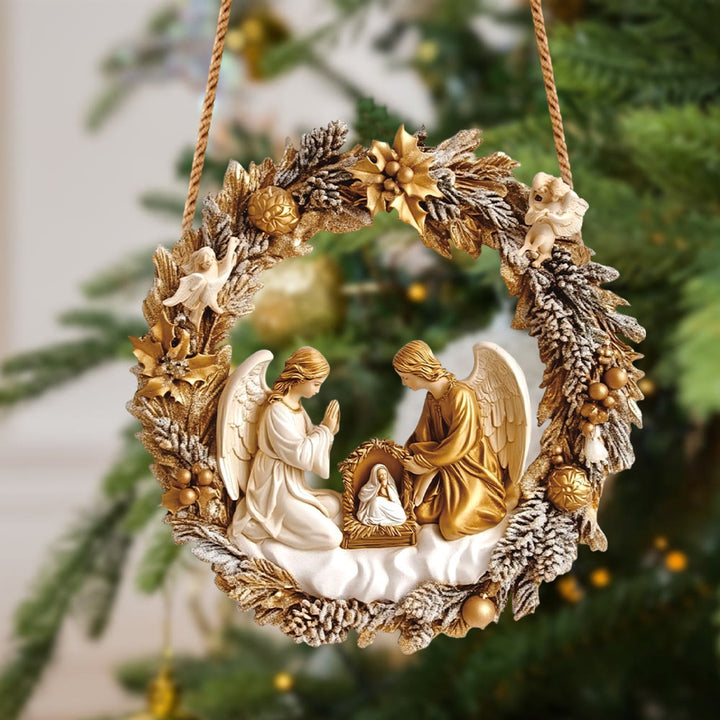 Christianartworkshop Classic Style Angels Blessing Nativity Scene Christmas Nativity Hanging Ornaments