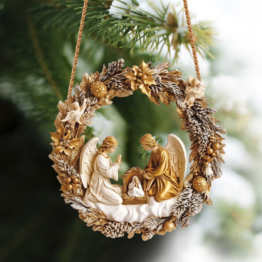 Christianartworkshop Classic Style Angels Blessing Nativity Scene Christmas Nativity Hanging Ornaments