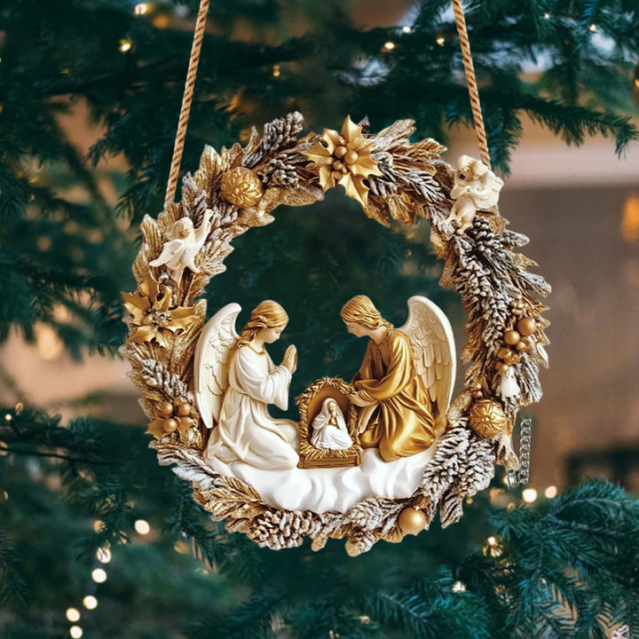 Christianartworkshop Classic Style Angels Blessing Nativity Scene Christmas Nativity Hanging Ornaments