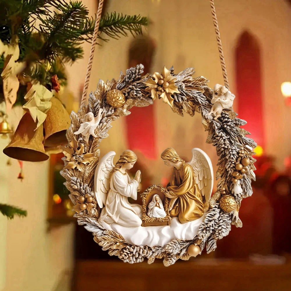 Christianartworkshop Classic Style Angels Blessing Nativity Scene Christmas Nativity Hanging Ornaments