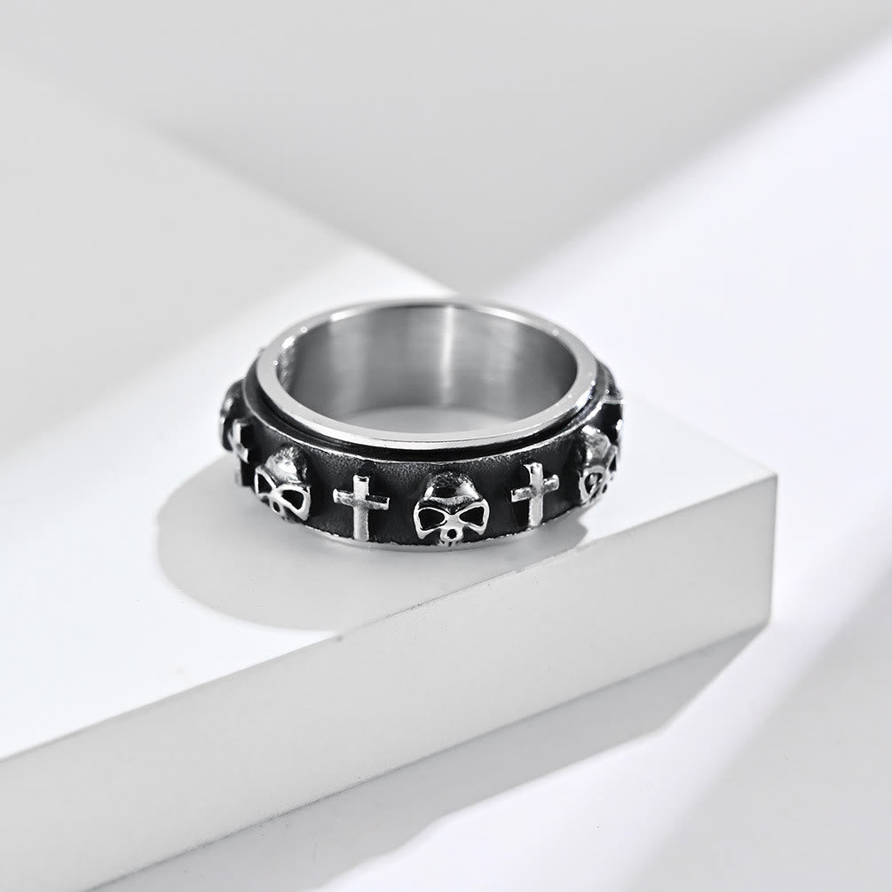 Christianartworkshop Modern Style Skull Cross Spinner Titanium Steel Ring