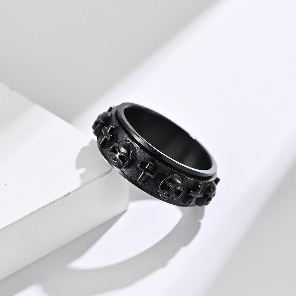 Skull Cross Spinner Ring – Titanium Steel Gothic Faith Ring (Silver ...