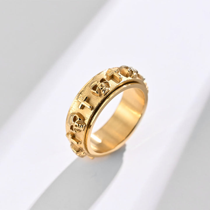 Christianartworkshop Modern Style Skull Cross Spinner Titanium Steel Ring - Gold - US 13 - image 4