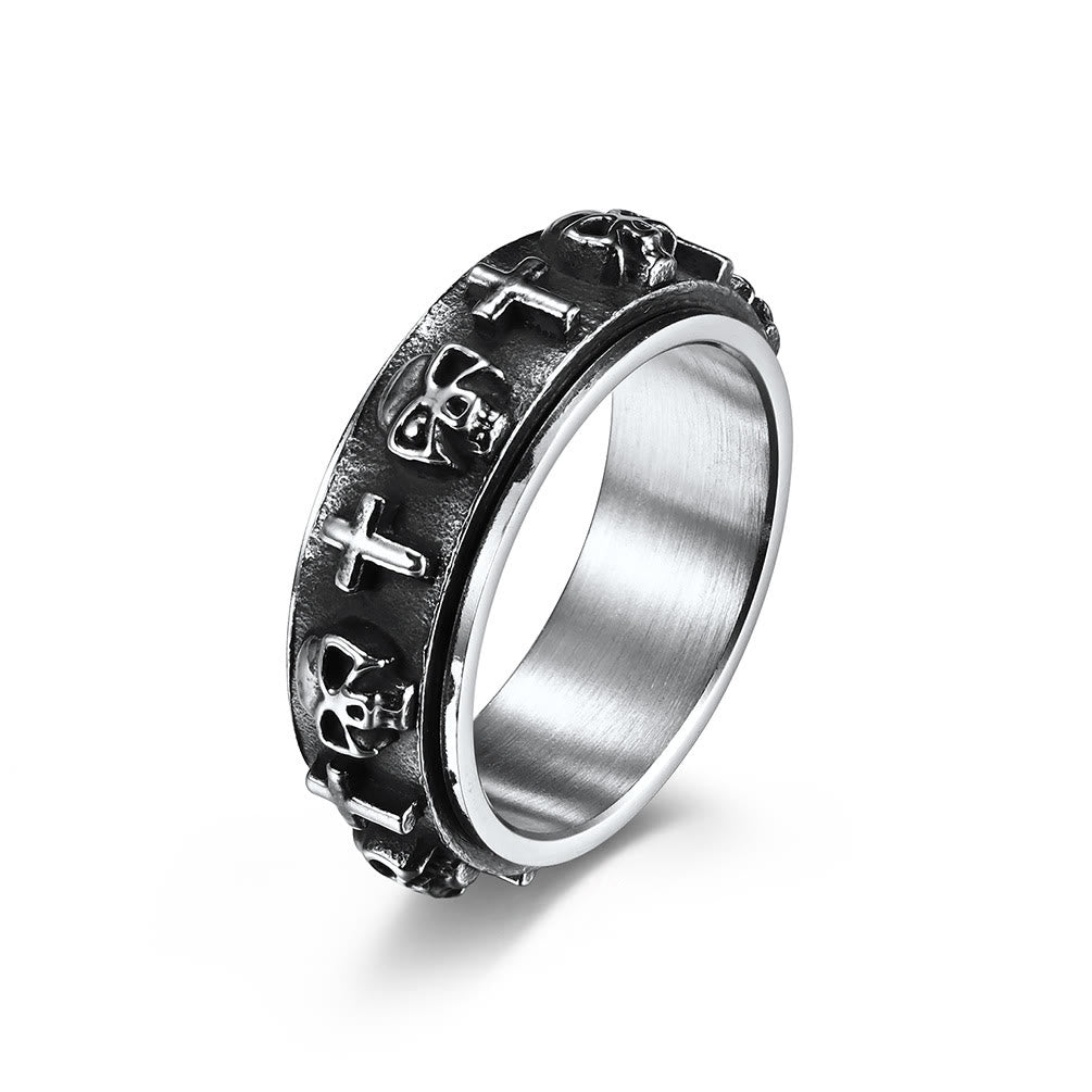 Christianartworkshop Modern Style Skull Cross Spinner Titanium Steel Ring