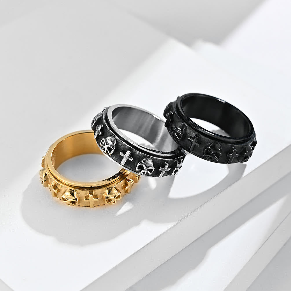 Skull Cross Spinner Ring – Titanium Steel Gothic Faith Ring (Silver ...