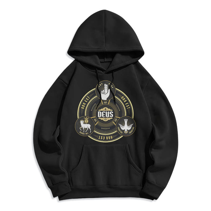 Christianartworkshop Classic Style Holy Trinity Deus Emblem Fleece Lined Polyester Hoodie