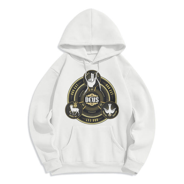 Christianartworkshop Classic Style Holy Trinity Deus Emblem Fleece Lined Polyester Hoodie - White - 2XL - image 5
