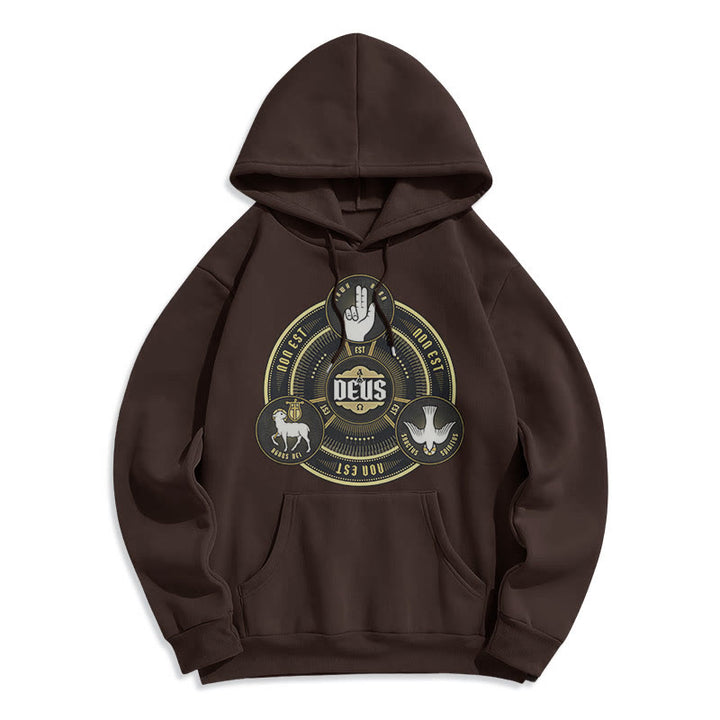 Christianartworkshop Classic Style Holy Trinity Deus Emblem Fleece Lined Polyester Hoodie - Brown - 2XL - image 15