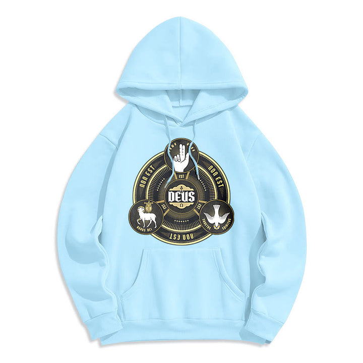 Christianartworkshop Classic Style Holy Trinity Deus Emblem Fleece Lined Polyester Hoodie