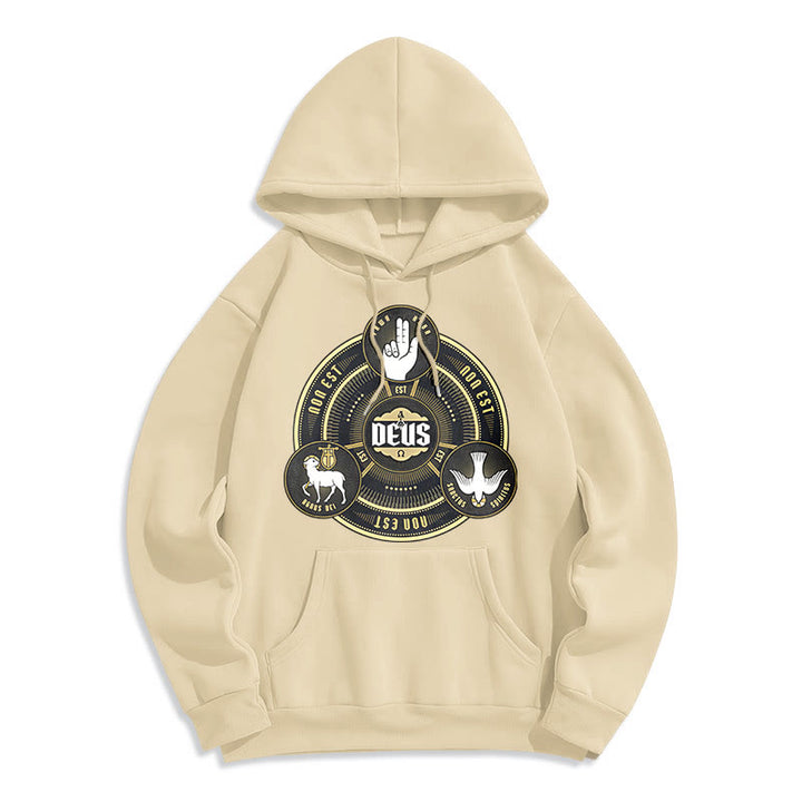 Christianartworkshop Classic Style Holy Trinity Deus Emblem Fleece Lined Polyester Hoodie