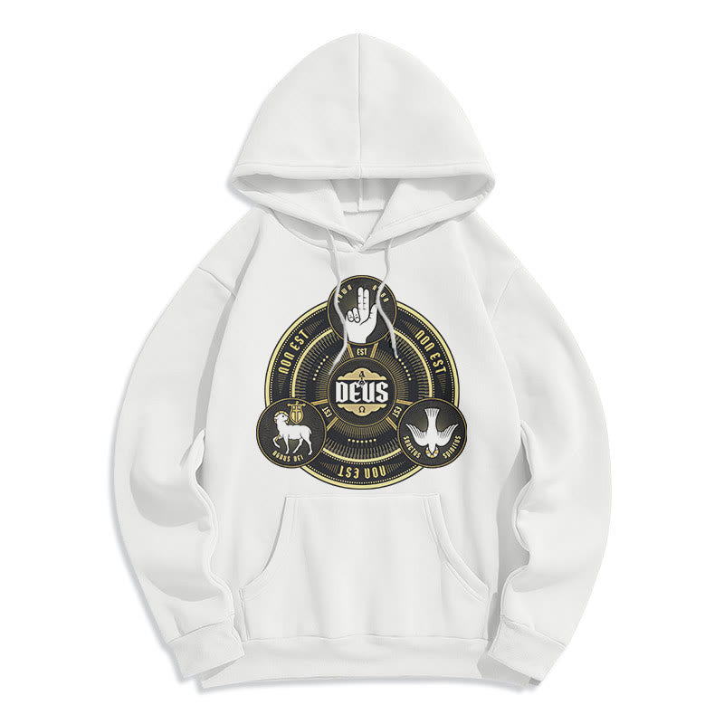 Christianartworkshop Classic Style Holy Trinity Deus Emblem Fleece Lined Polyester Hoodie