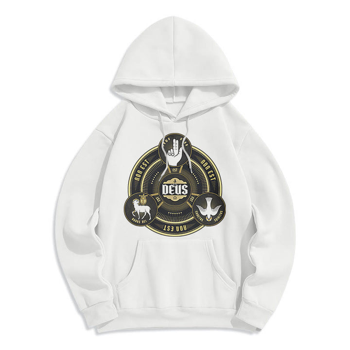 Christianartworkshop Classic Style Holy Trinity Deus Emblem Fleece Lined Polyester Hoodie