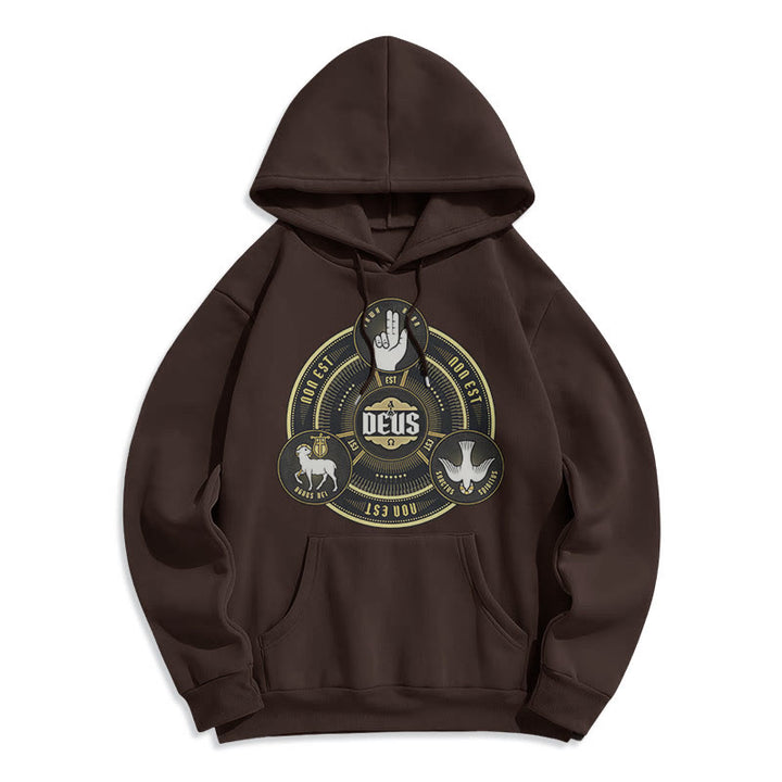 Christianartworkshop Classic Style Holy Trinity Deus Emblem Fleece Lined Polyester Hoodie