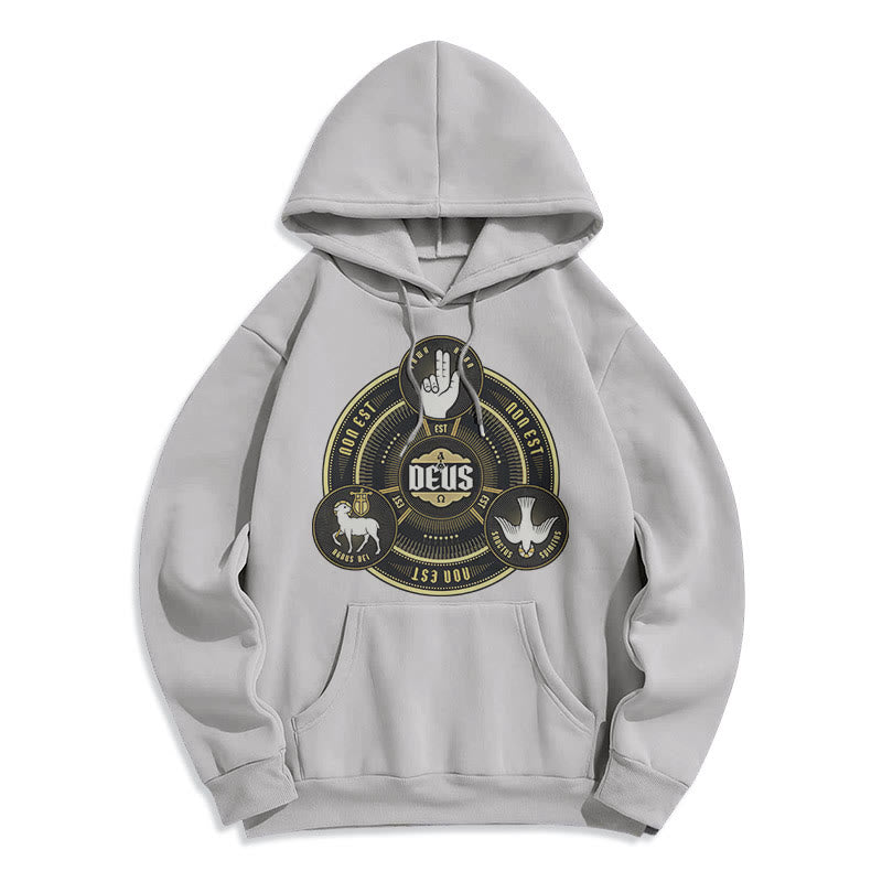 Christianartworkshop Classic Style Holy Trinity Deus Emblem Fleece Lined Polyester Hoodie